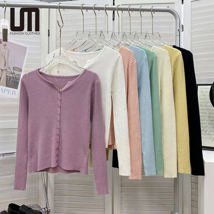 Liu Ming Cheap Wholesale Spring Autumn Korean Style Women Long Sleeves V Neck Clothes Chic Tees Shirts Sweaters