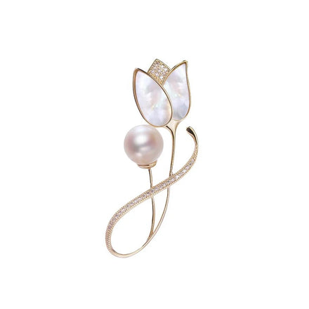Luxury Tulip Brooch Elegant Alloy Pearl Rhinestone Corsage Pins Suits Perfect Wedding Gift Accessories Fashion Jewelry Brooches