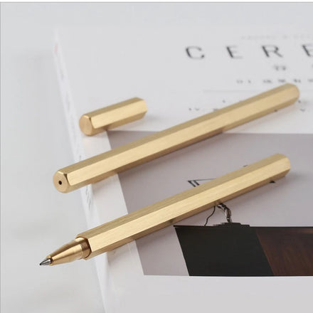 New GemFully Luxury Hexagonal Design Retro Solid Brass Pen Metal Custom Pens With logo
