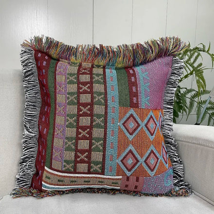 New Style Custom Eco-Friendly Removable & Washable Tapestry Woven Floral Pattern 45x45cm Sofa Cushion Covers with Fringe
