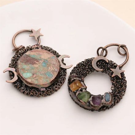 Vintage Antique Bronze Plated Gemstone Crystal Round Pendant for Men and Women Jewelry