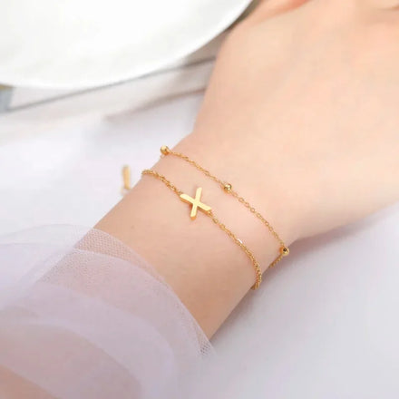 26 A-Z Initial Letters Double Layer Beads Chain Bracelet Stainless Steel Letter Pendant Women Bracelet Birthday Jewelry Gift