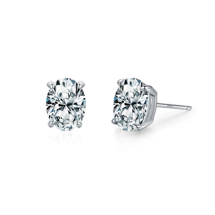 Minimalist Girls Fashion Jewelry Claw Setting S925 Sterling Silver Oval Shape Top CZ Single Zircon Studs Earrings for Women