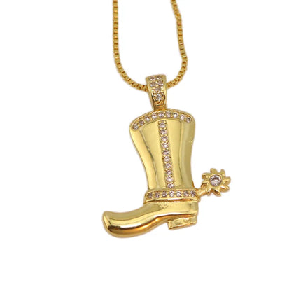 NZ1509 Chic Mini Dainty 18k Gold CZ Pave Cowboy Cowgirl Boot Charms Chain Equestrian Western Bijoux Femme Ladies Necklace 2024