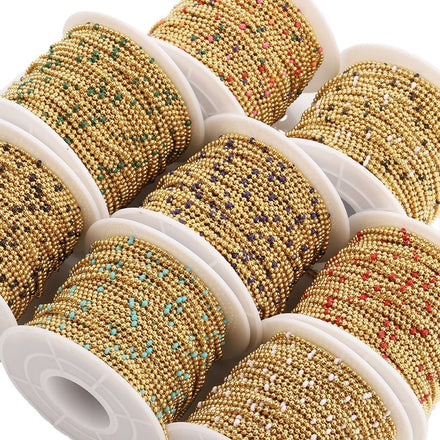 Wholesale DIY Handmade Flat Jewelry-5meters/Roll 18K PVD Gold-Plated Chain Rack 5mm 3mm 4mm Enamel Beads Colorful Jewelry Making