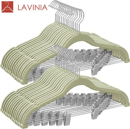 Lavinia Wholesale Plastic Hanger Fabric Space Saving Hook ABS Hanger Non-Slip Velvet Hangers