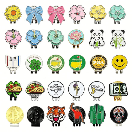 Durable Magnetic Alloy Golf Hat Clip with Ball Marker Features Various Designs and Customizable Logo for Professional Golfers