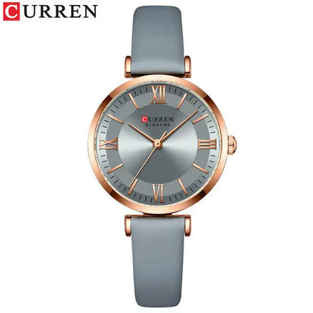 CURREN 9079 Elegant Grey Women Quartz Watch Comely Leather Band Water Resistant Watch Concise Vintage Watch Design