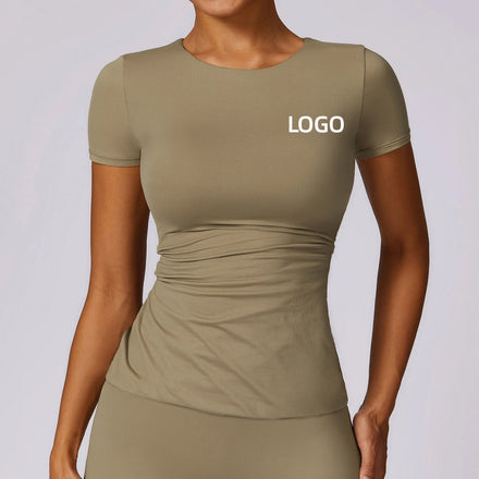 Wholesale Women Sports Short Sleeve T-shirt Workout T Shirts Quick Dry Nylon Spandex Yoga T Shirt for Girls