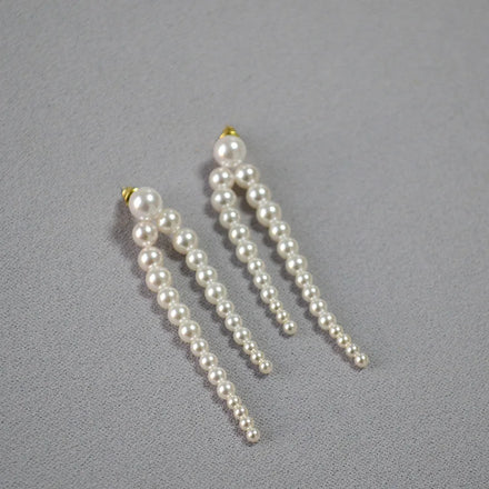 2024 New French Elegant Long Pearl Earrings 925 Sterling Silver Needle Pearls Line Drop Earrings for Women 6cm