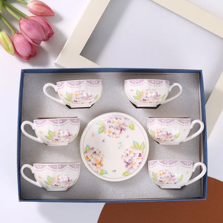 European Classic Style White Porcelain Coffee Cup Set Floral Pattern 90ml Ceramic Afternoon Tea Cup and Saucer Set for Gift