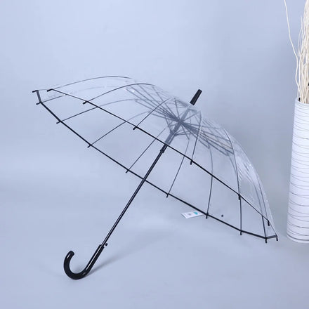Wholesale 16 Ribs Auto Straight Automatic Clear Transparent POE Umbrellas for the Rain Regenschirm