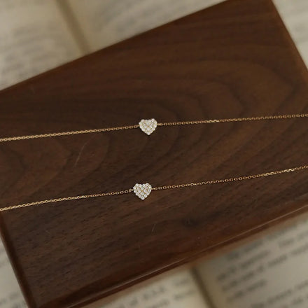 Cute Simple Fashion 14K Gold Plating Pure 925 Sterling Silver Thin Chain CZ Zircon Heart Bracelets for Women Girls Jewelry