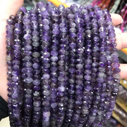 Hui Rui 4*6mm Faceted Rondelle Stone Beads Natural Amethyst Gemstone Spacer Diy Necklace Loose Abacus Stone Beads for Diy