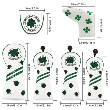 Golf Head Covers Four Leaf Clover Golf Wood Headcover for Driver Fairway Hybrid Putter Custom Golf Club Leather Headcovers