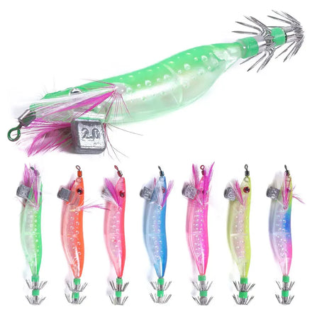 2.0# 10CM-9.1G Wholesale 5pcs/bag Luminous Plastic Squid Jig Fishing Lures Saltwater Fishing Bait