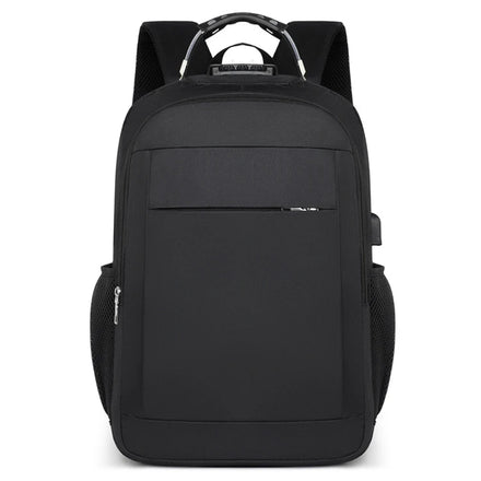 Unisex 2025 Black Roll Top Backpack Waterproof Student 15.6 Laptop Bag with USB Charging Port and Zipper Closure
