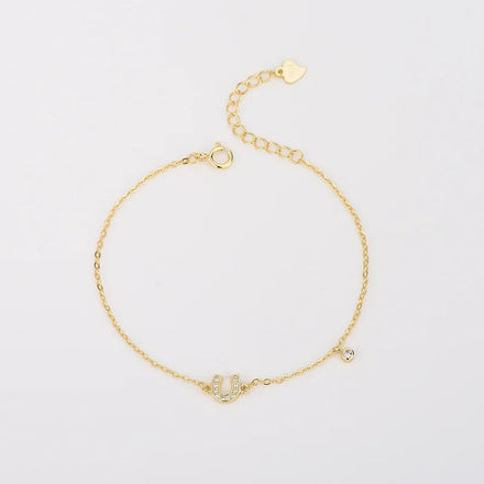 Fashion Jewelry 925 Sterling Silver Friendship Bracelets U Shaped Horseshoe Zircon Gold Plated Bracelets for Women