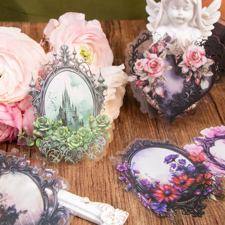 10pcs/pack PET Stickers Teenage Girl's Flower Diary Sticker Mirror Series Retro Border Handbook DIY Decoration