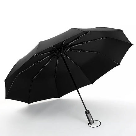 Automatic Modern Three-Fold Large Size Umbrella with Black Coating Custom Logo 10-Rib Iron Shaft Promotional