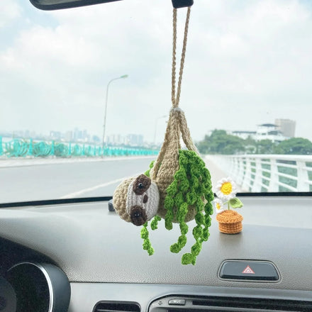 Crochet Sloth Car Rear View Mirror Holder Cute Hanging Ornament Sloth Lovers Lovely Sloth Bag Automotive Interior Decorations