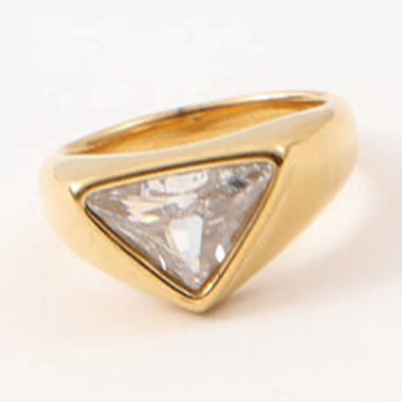 18k Gold Plated Stainless Steel Women Wholesale Simple Trendy Jewelry Triangle Shape Cubic Zircon Cz Ring