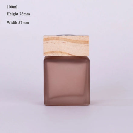 100ml Matte pink Blue Amber Black Frosted Wooden Lid Perfume Glass square Reed Diffuser Bottle
