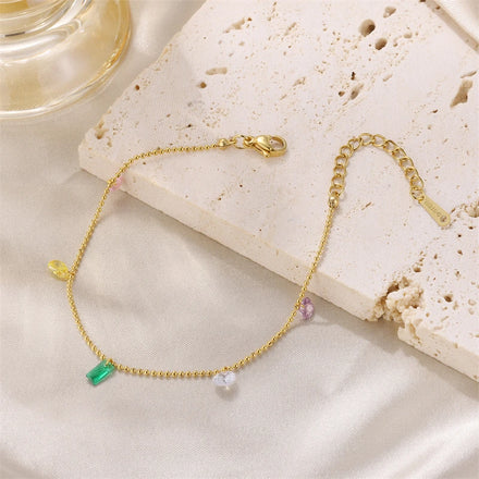 18K Gold Plated Vintage Style Anklets for Women Fashionable Stainless Steel Chain with Colorful Gemstones Women's Jewelry
