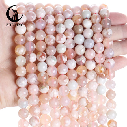 Zhe Ying 6/8/10mm Sakura Flower Agate Stone Beads Round Smooth Stone Beads for Jewelry Making Sakura Agate Beads