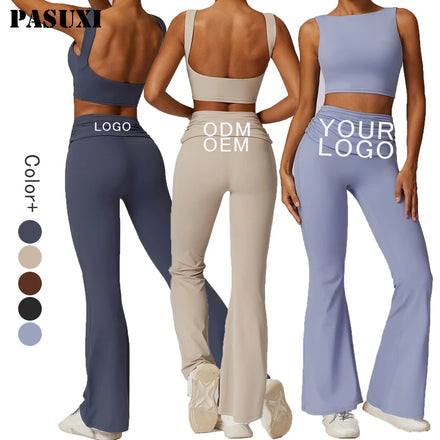 PASUXI Yoga Manufacturer 2 Piece Custom Fitness Yoga Sport Wear Workout Activewear New Flare Leggings Yoga Sets for Women