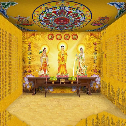 Wall covering Western Three Saints wallpaper Chinese style Golden Temple Vajra Sutra Heart Sutra Buddhist Hall House Wall Mural