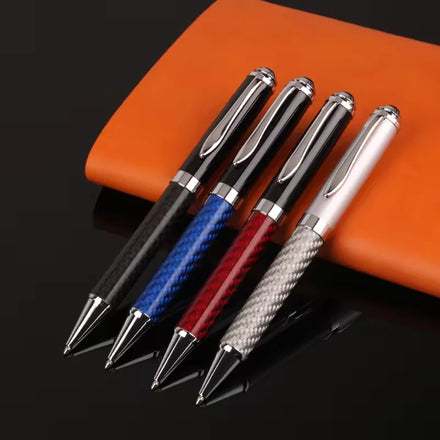 2026 Heavy Luxury logo Customized Colorful Twist Black Blue Silver Red Metal Ball Carbon Fiber Pen for Business Gift