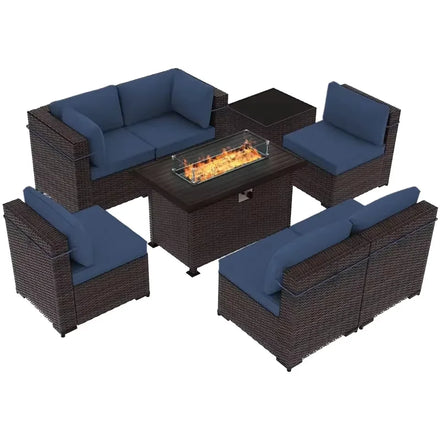 Promotion 5 Pieces Patio Leisure Outdoor Furniture Rattan Wicker Sofa Set With Fire Pit