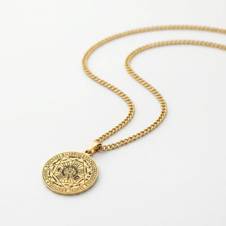 QIAOREN 11757 Anti-Tarnish 18K Gold Plated Seven Archangel Stainless Steel Christian Solomon Pentagram Necklace