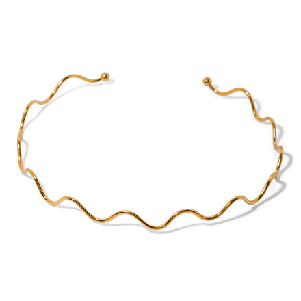 SC Trendy Simple Designed Gold Plated Necklace Creative Wavy Choker Necklace Stylish Stainless Steel Necklace