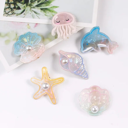 MIO Sea Hair Clip Small Hot Selling Lovely Girls Simple Sea Animals Duckbill Clip Candy Color With Pearls Fresh Hairpins Lady
