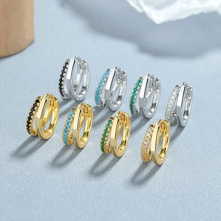 925 Silver Personality Design Fashion Simple Earring Jewelry Women Gold Plated Sterling Silver Double Layer Zircon Hoop Earrings