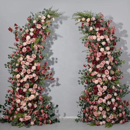 JCF062 Green Plant Red Horn Flower Wedding Stage Background Decoration Hydrangea Rose Artificial Flower Row Arch Flowers