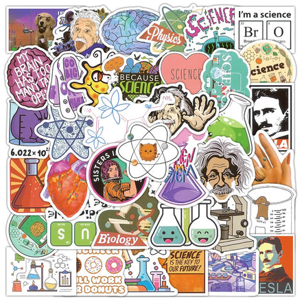 50Pcs New Love Science Physics Graffiti Stickers for Kid Book Bottle Decor Vinyl Cartoon Laboratory Instruments Sticker