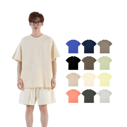 Wholesale Custom logo Unisex off Shoulder Loose Short Sleeve T-shirt 245gsm Heavy Cotton Plus Size Plain Blank Men's T-shirt