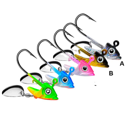 DORISEA 3D Life-like Eyes Colored Lead Head Jig Fishing Hook Rolling Blade Float Bass Trout Carp River 7.5g 10.5g 15g