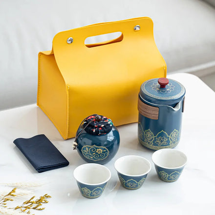 Wholesale Handmade Portable Office Porcelain Kungfu Travel Tea Cup Sets for Business Gifts Camping Ceramic Tea Cup Pots Set