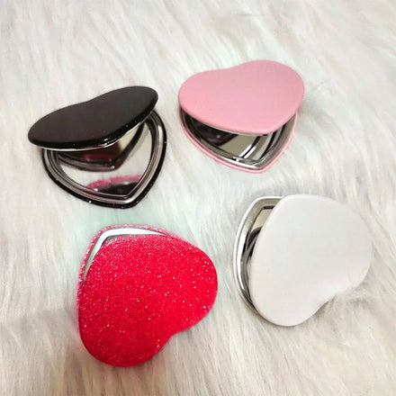 Hot Makeup Mirror Pocket Mini Handheld Single Silver Pink Personalized Heart Shape Pu Leather High Quality Glitter Travel Mirror