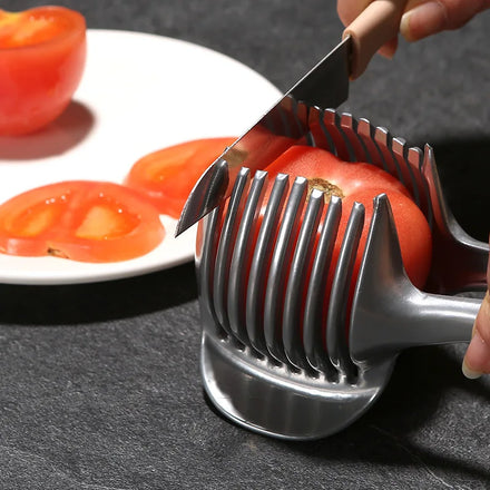 Multi-Handheld Round Fruit Slicer Stainless Steel Onion Holder Slicer Lemon Potato Tomato Fruits and Vegetables Cutter Tools