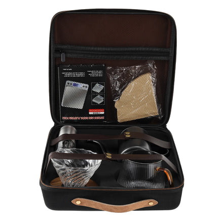 Portable Outdoor Camping Coffee Maker Set Waterproof Bag Drip Coffee Grinder Pot with Filter Kit Travel Tea Cups Saucers Gift