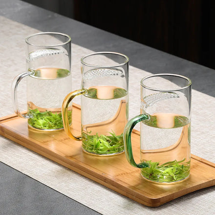 Stocked Kungfu Tea Glass Infuser Cup Tumbler Water Mug Heating Cup Mug Glass With Handle Cup and Plate