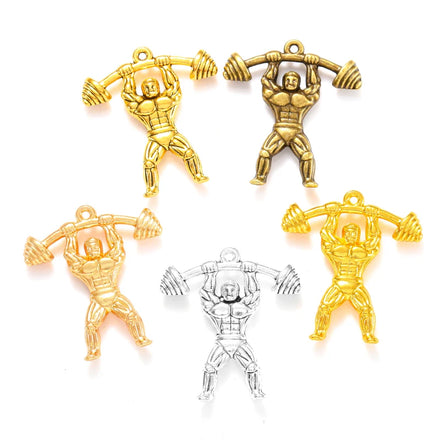 5color Weightlifter Charms Necklace Key Chain Pendant Bracelet Jewelry Making Handmade Diy Supplies 31*28mm I1132