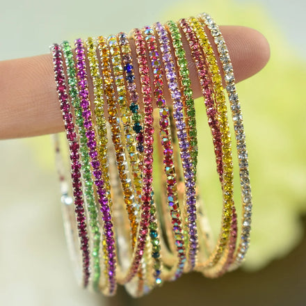 Fashion 36 Color 2mm Full Pave Four Claw Square Crystal Bracelet Elastic Claw Chain Bracelet for Women Gifts Party Jewelry