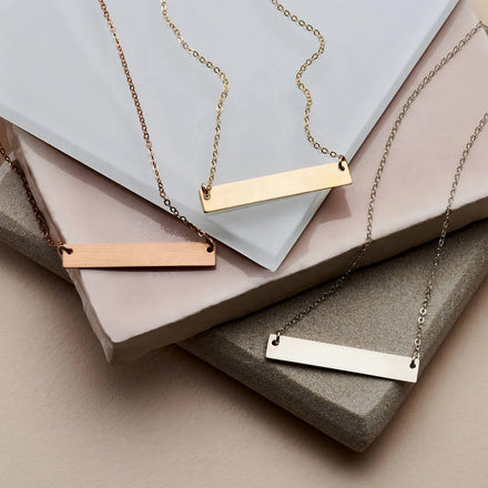 New Fashion Gold Silver Blank Rectangle Charm Stainless Steel Horizontal Bar Pendant Necklace for Women Men DIY Jewelry