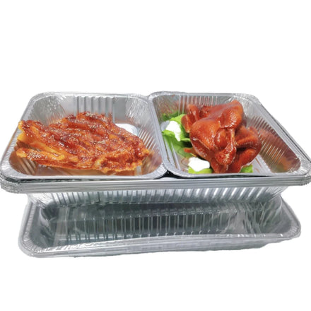 Reusable Large Full Size Silver Rectangular Aluminium Foil Tray Lids PP Plastic Takeaway Deep Pan Container Plate Type for